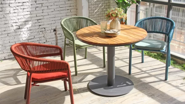 Vintage Waterproof Teak Wood Top Outdoor Round Coffee Table 811DT-ALUWTW-RO90