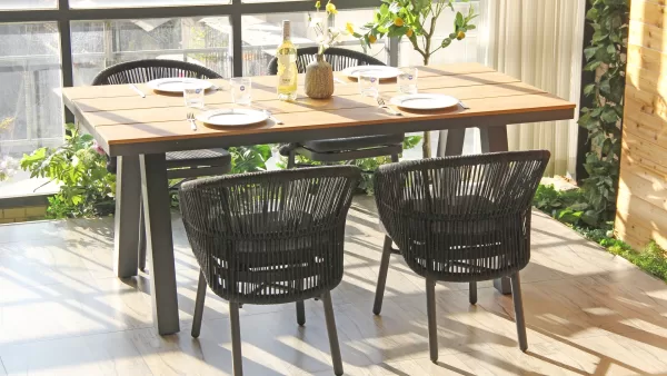 Plastic Wood Top Aluminum Frame Outdoor Table For Commercial Use 838DT-ALUPS-RE18090
