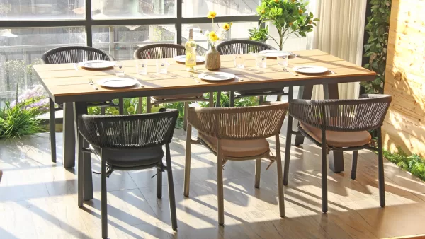 Customized Garden Dining Table Durable Aluminum Frame Plastic Wood Top 838DT-ALUPS-RE23090