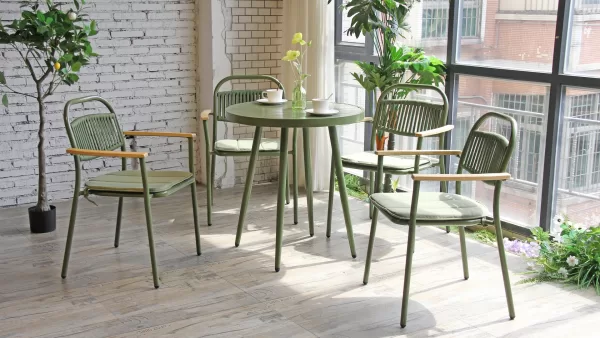 Chic Outdoor Rope Chairs With Aluminum Structure And Wooden Armrests 831MS-H45-ALUW-ROFA