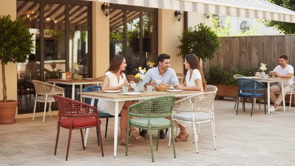 Outdoor Restaurant Aluminum Frame Mesh Back Waterproof Rope Woven Chair 815MS-H45-ALU-ROFA